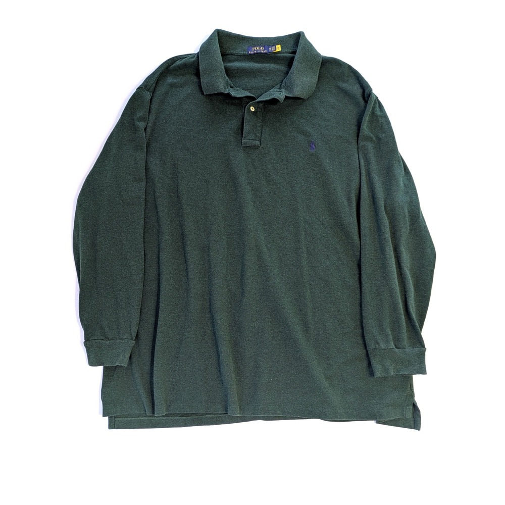 Polo Ralph Lauren Mens 4XB Long Sleeve Polo Shirt Hunter Green Purple Pony Pique